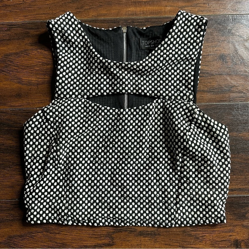 Topshop Jacquard Keyhole Sleeveless Crop Top